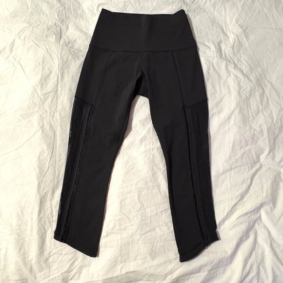 Like New Lululemon Hot To Street Crop Leggings Black Luxtreme Yoga Pants Mesh 4 - Picture 2 of 11